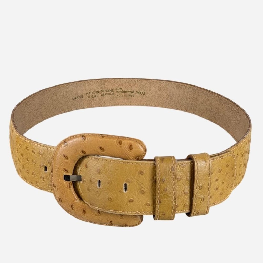 Liz Claiborne Tan Ostrich Embossed Leather Belt Large